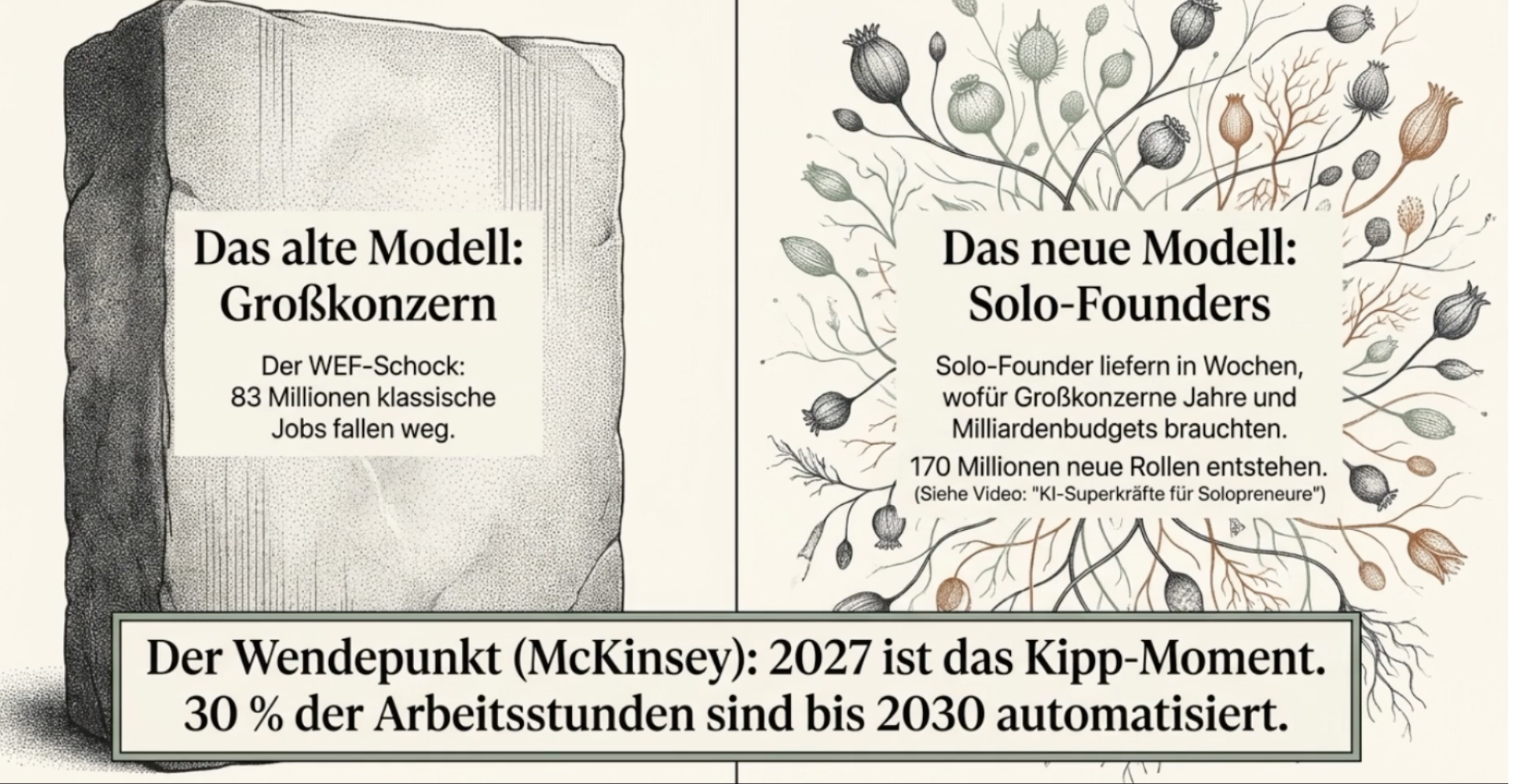 Das alte Modell Großkonzern gegen das neue Modell Solo-Founder