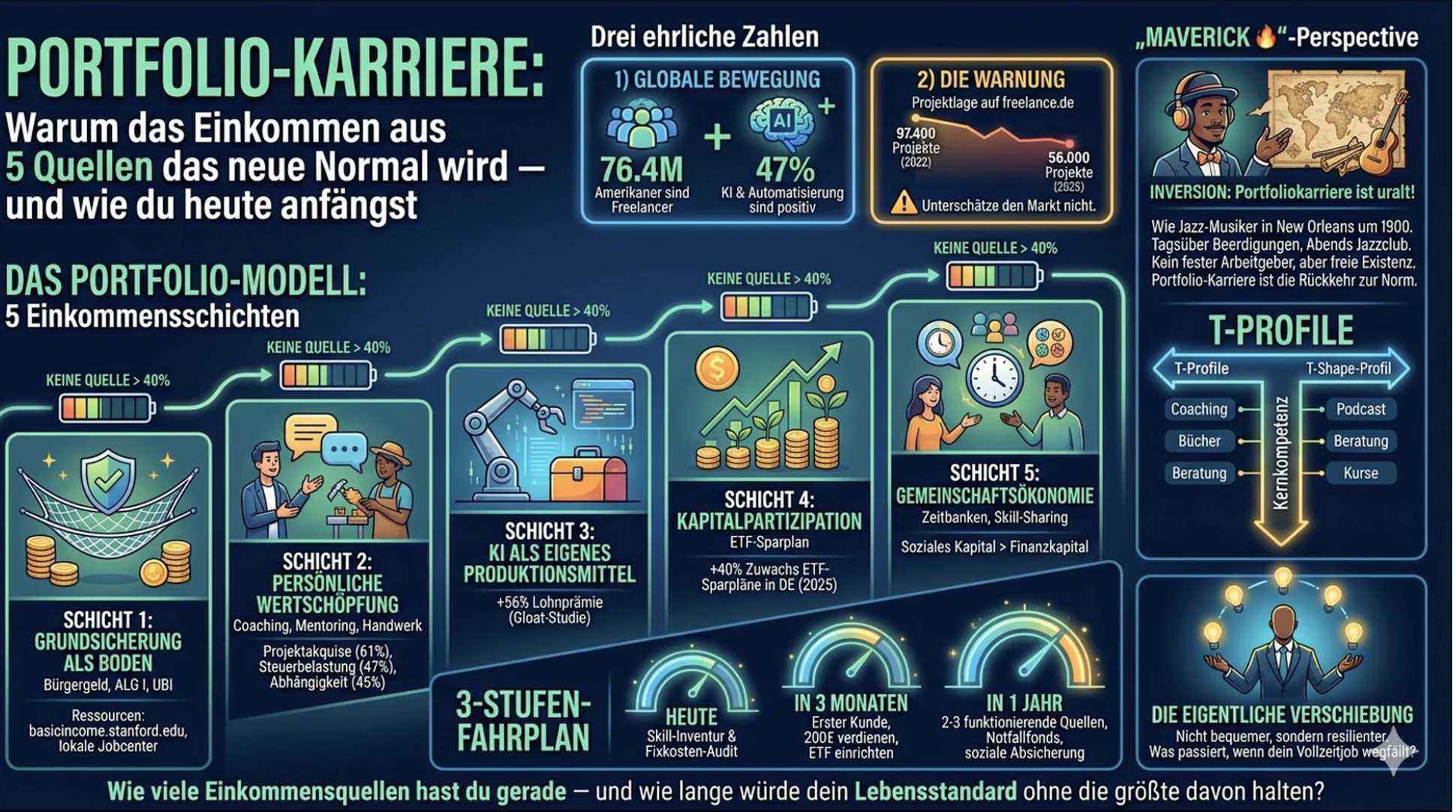 Das Portfolio-Modell mit fünf Einkommensschichten und 3-Stufen-Fahrplan